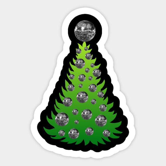 Christmas Tree with Silver Mirrored Disco Balls Sticker by Art by Deborah Camp